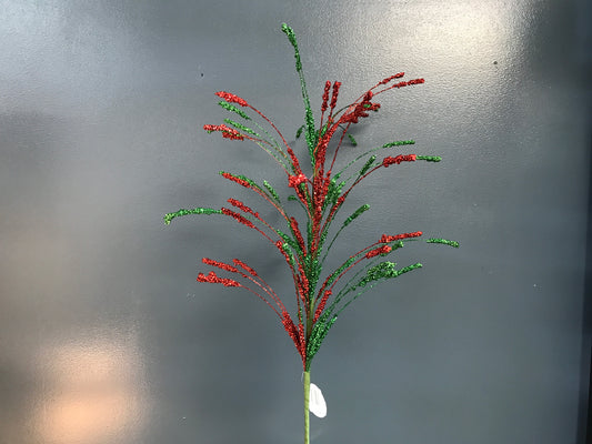 Glitter Cattail Spray 32”Red/Emerald (36/216)