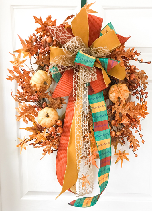 24” Blue Banks Harvest Wreath with Designer Bow