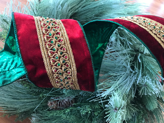 4” X 5Y Center Scroll Jewel Velvet Ribbon