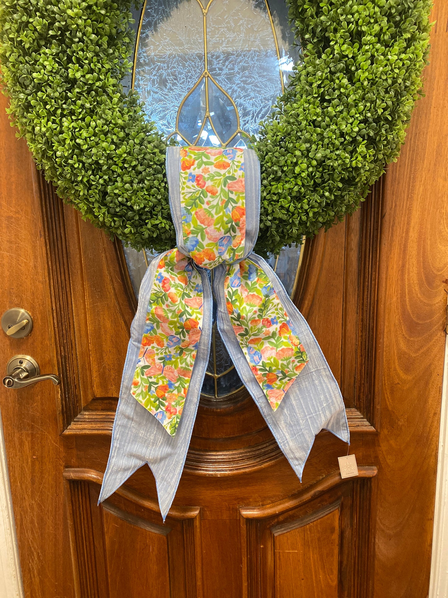 Mixed Spring Floral Wreath Sash Blue 4"x56"