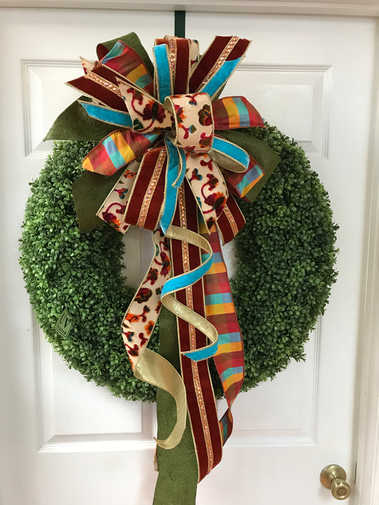 Large Multi Colored Fall Floral Velvet Designer Bow (Bow Only)