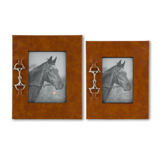 Tan Leather Photo Frames w/ Silver Horse Bit
