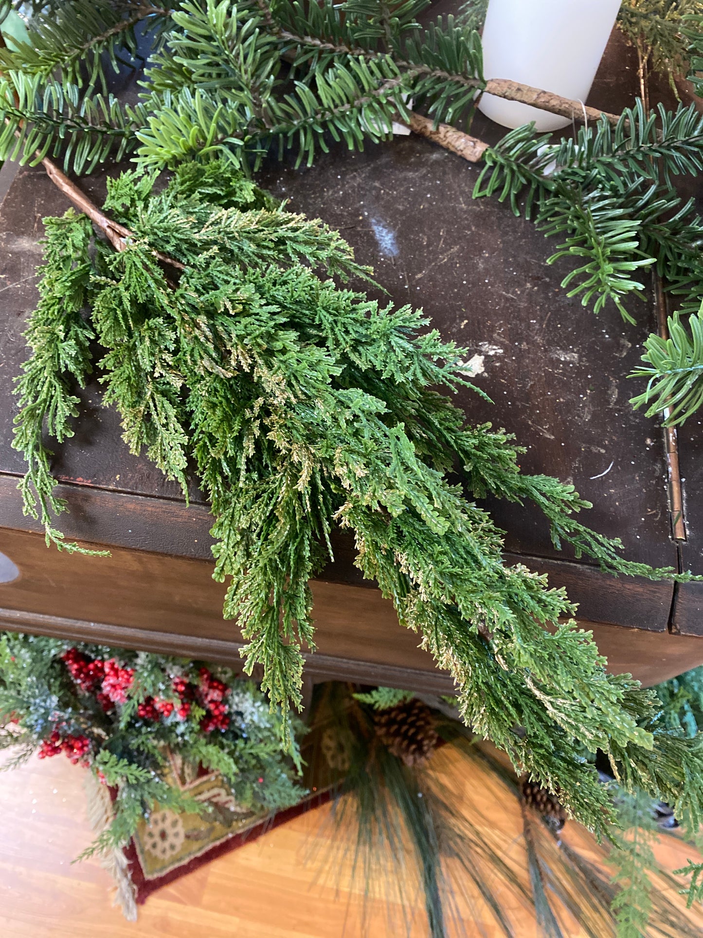 36" Real Touch Cypress Pine Branch W/ gold accents