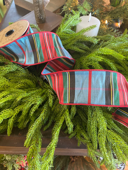 2.5" x10yds Faux Dupion Traditional Tartan, Blue-Red