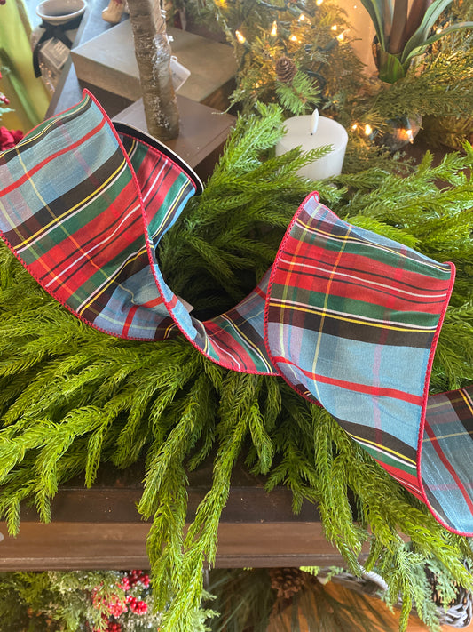 4"x10yds Faux Dupion Traditional Tartan, Blue-Red