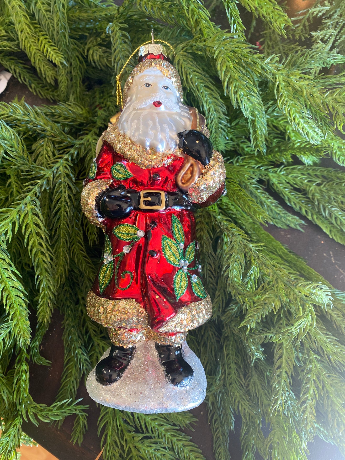 8" Glass Santa with Sack Ornament