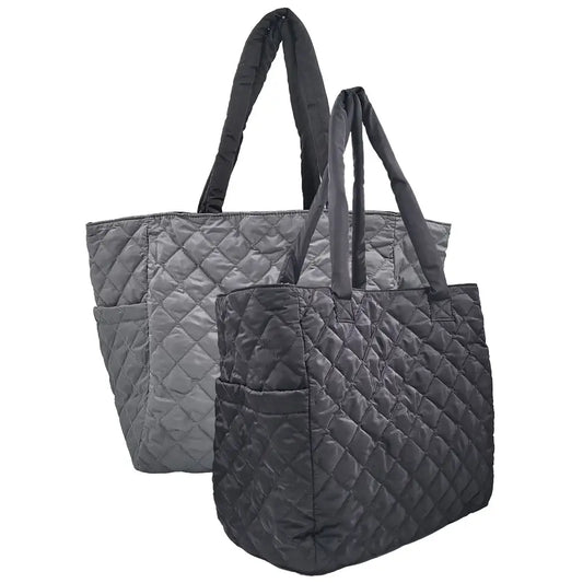 Large Reversible Nylon Tote- New colors added: Black/Silver