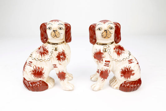 Staffordshire Dog Pair, Brown and White with Brown Finish