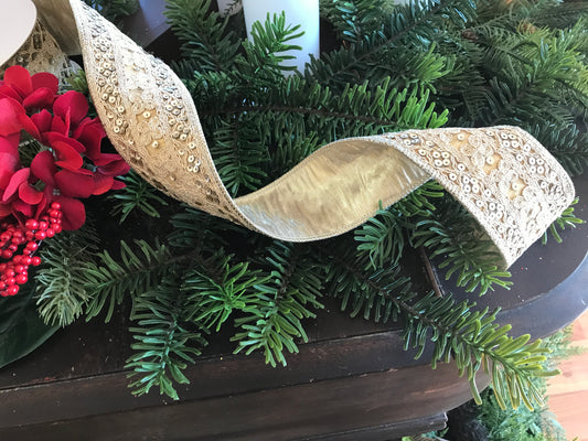 2.5”X5YSequin Trim Metallic Dupion Ribbon