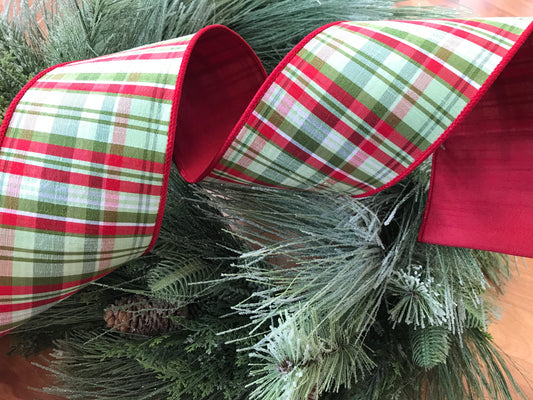 4”x10yds Plaid Red back, Red Apple Green