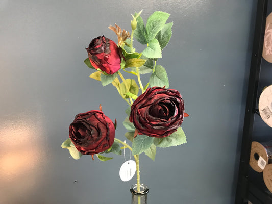 Vintage Garden Rose Spray Dark Red (12/72)