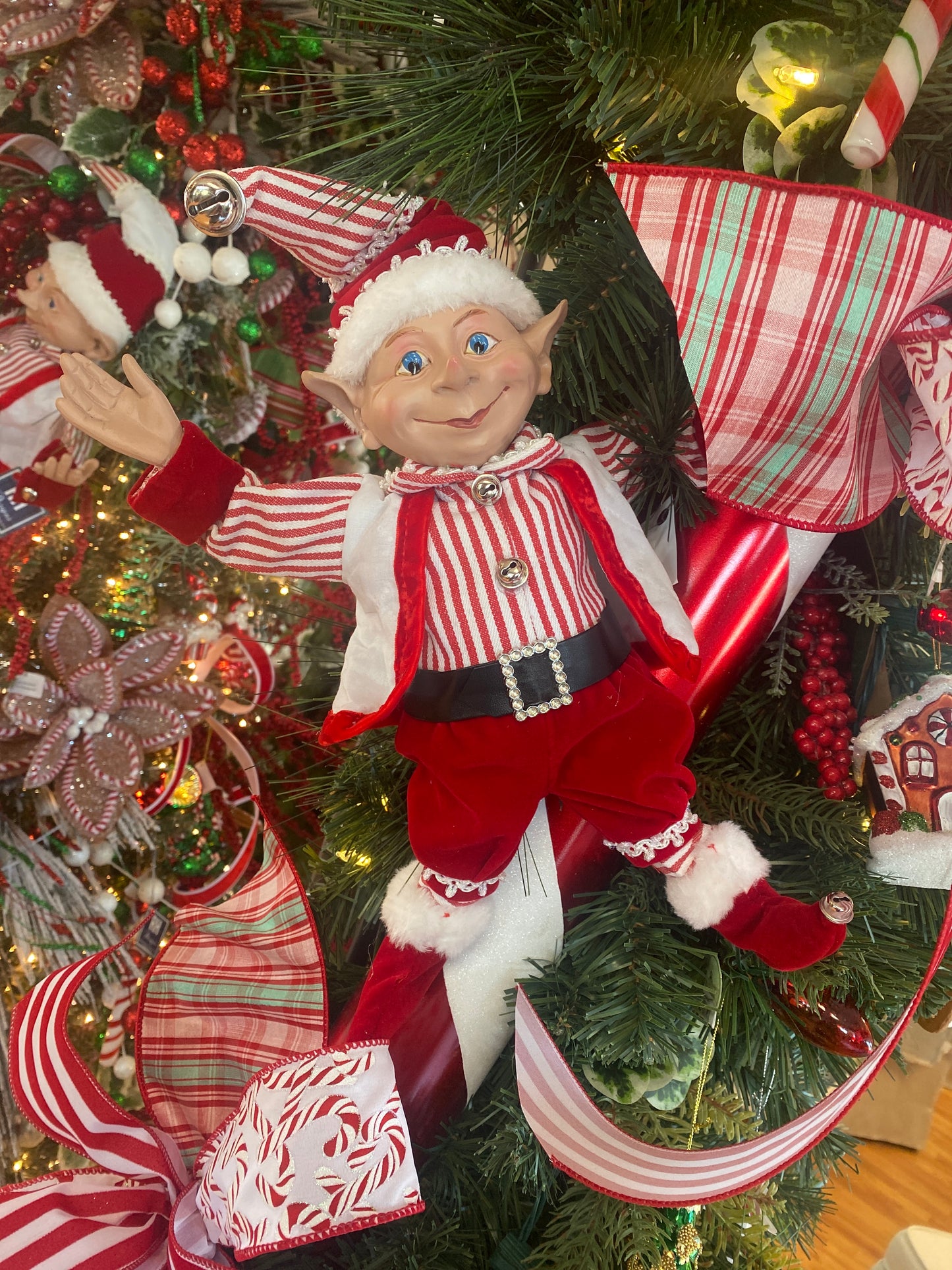 17.75” Posable Elf in Red Velvet with Bells