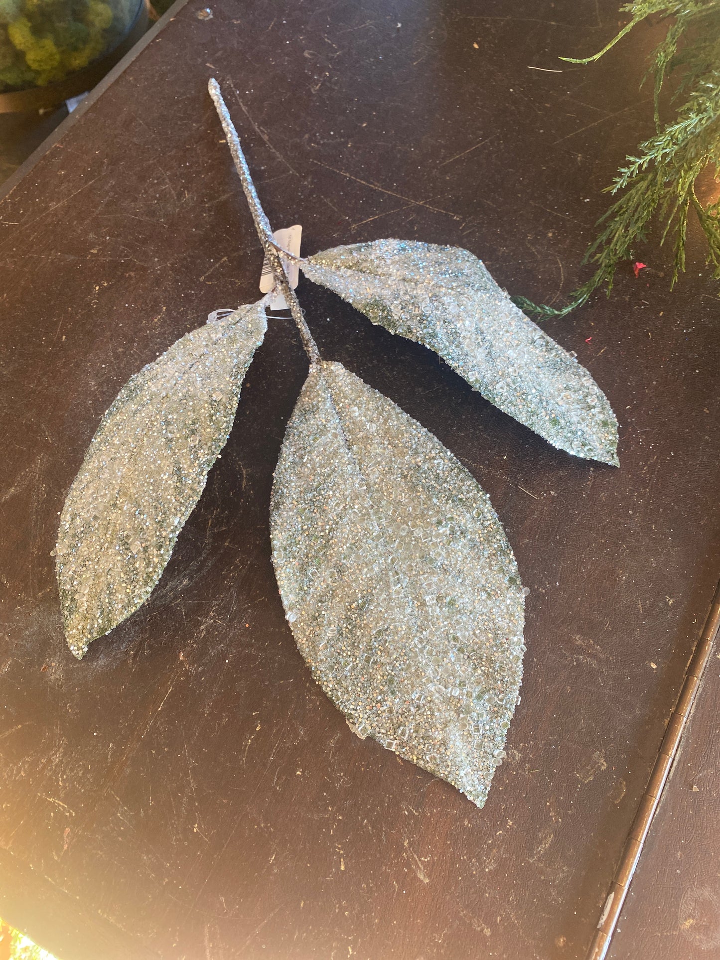 15" Magnolia Leaf Stem Icy