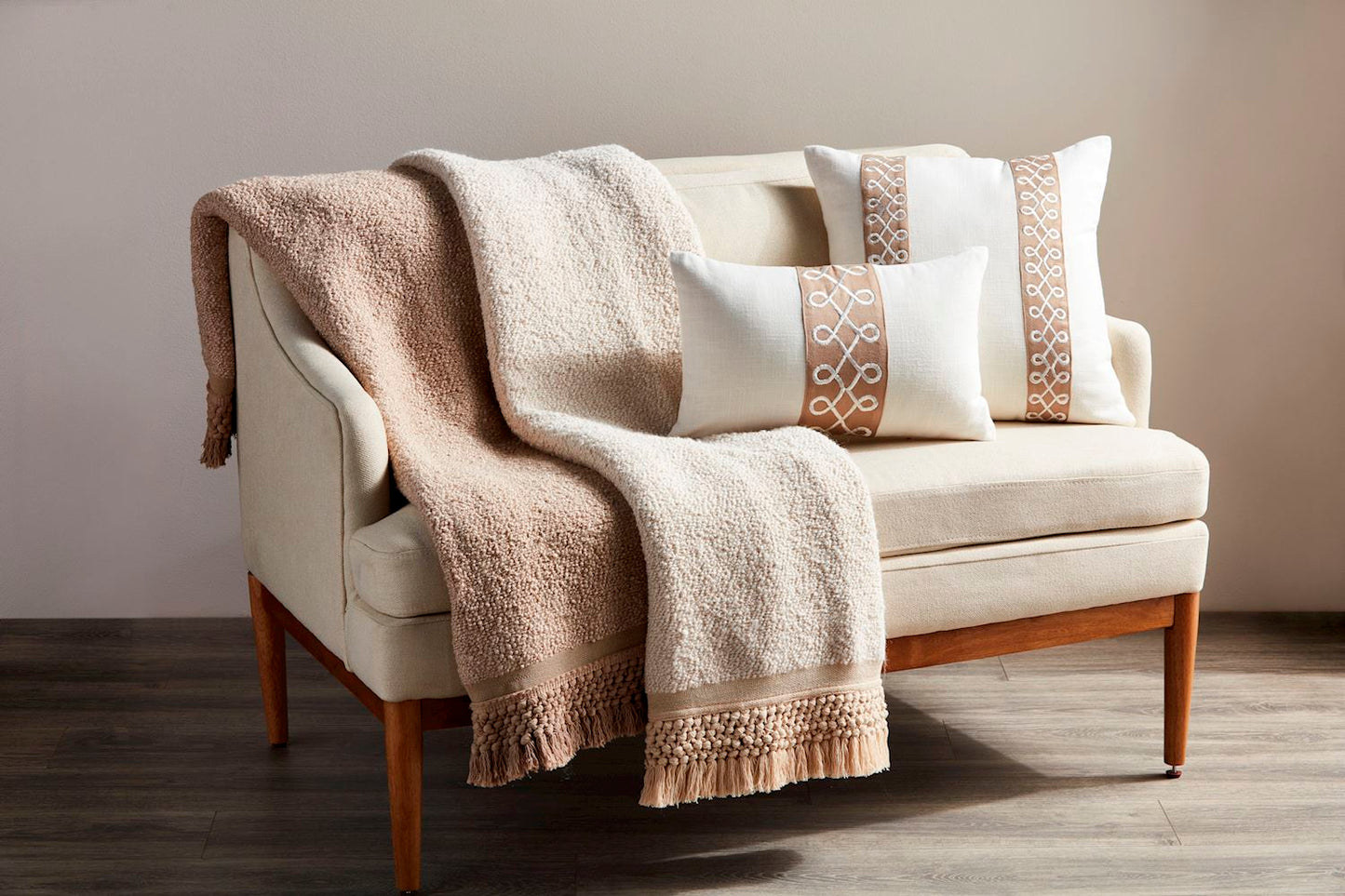 Taupe Tassel Throw Blanket