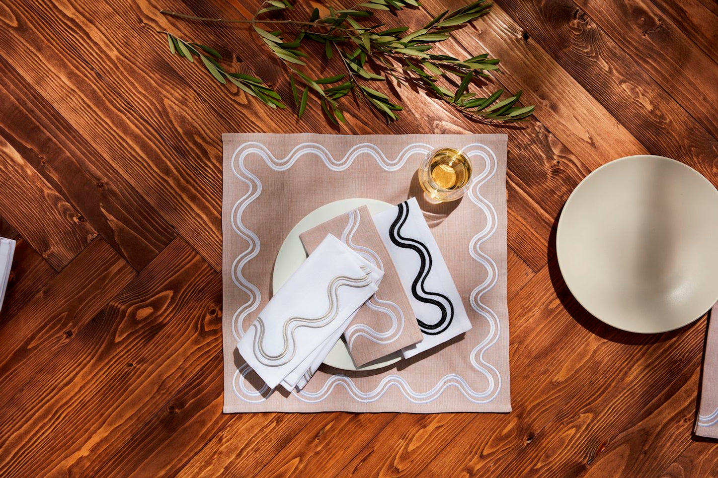 White Squiggly Chambray Napkin