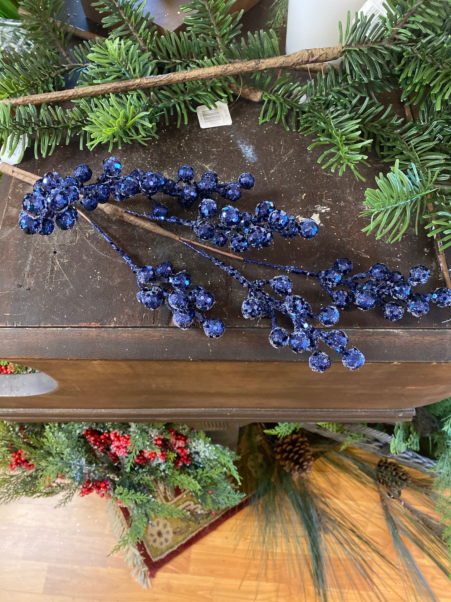 26” Glitter Blue Berry Spray