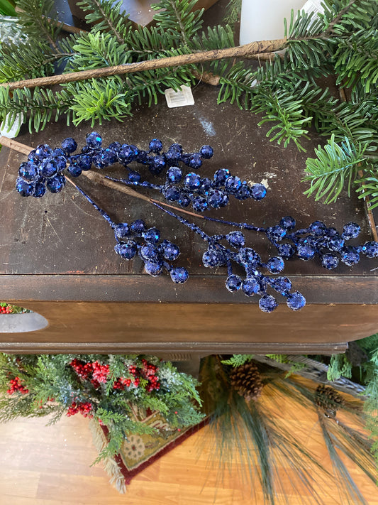 26” Glitter Blue Berry Spray