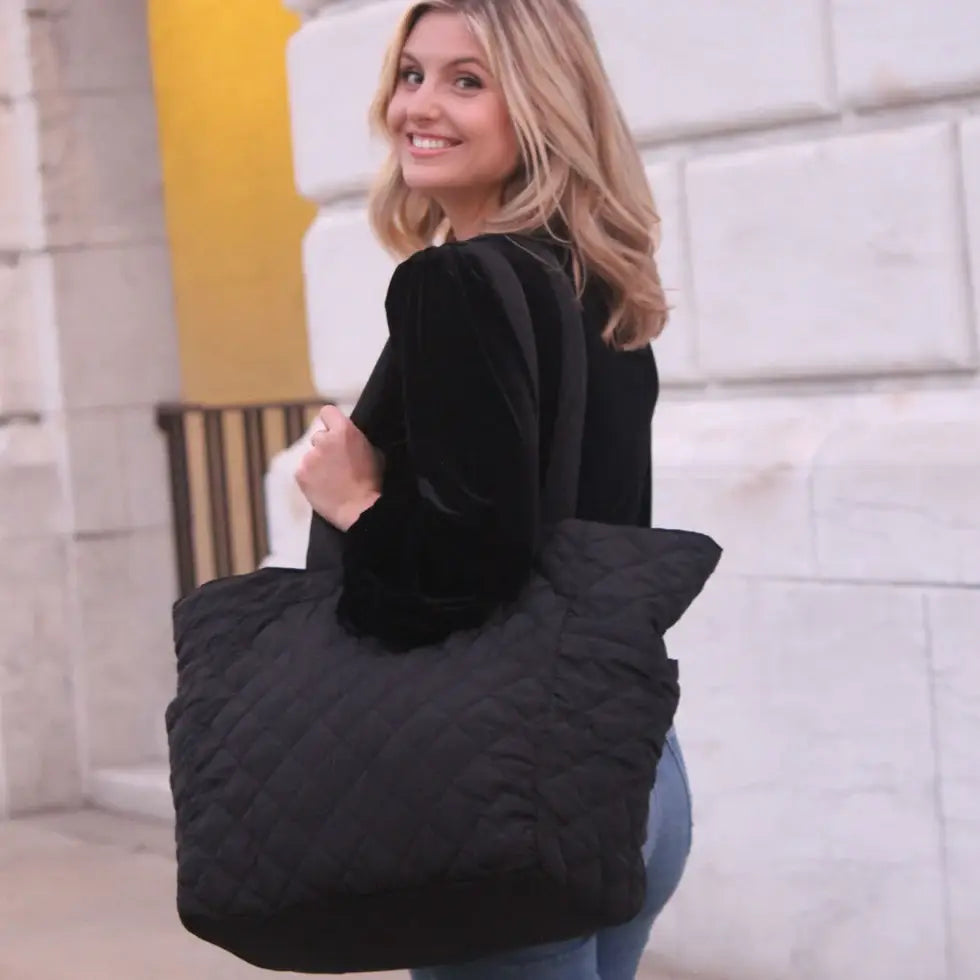 Large Reversible Nylon Tote- New colors added: Black/Silver