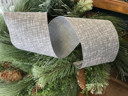 4"x10yds Linen Silver Glitter White Abstract Lines