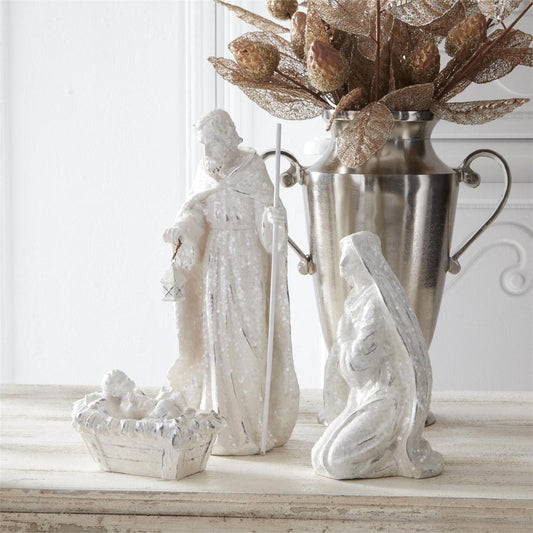 White Glitter Nativity Set