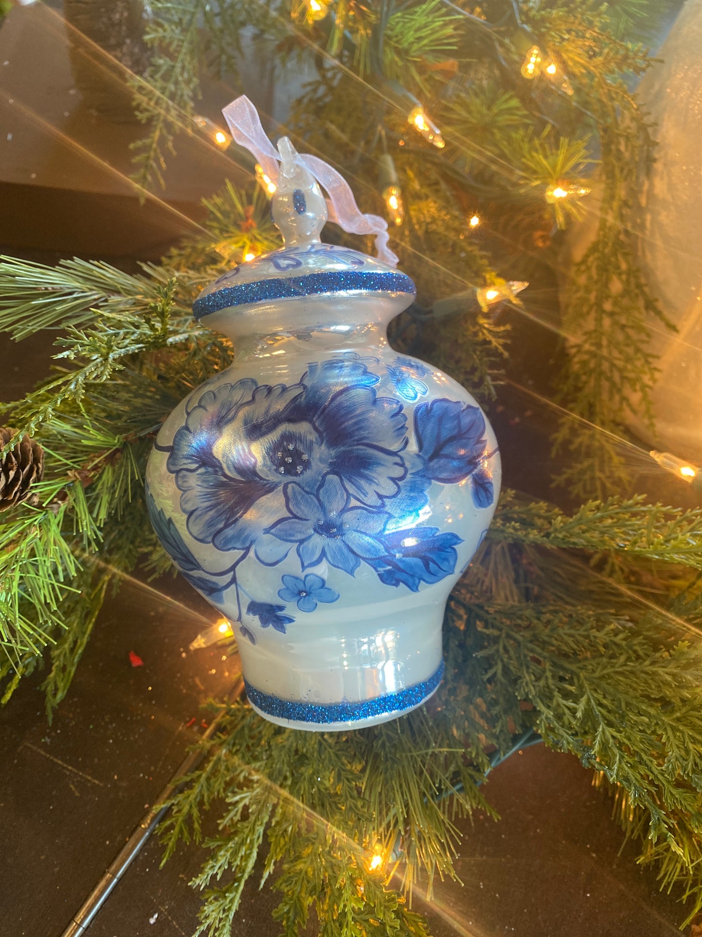 6.5" Glass Chinoserie Urn Ornament