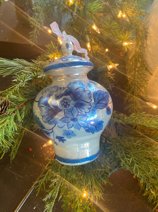 6.5" Glass Chinoserie Urn Ornament