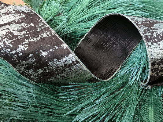 Brown Faux Dupioni Gold Abstract Ribbon 4”X10YD (3/48)