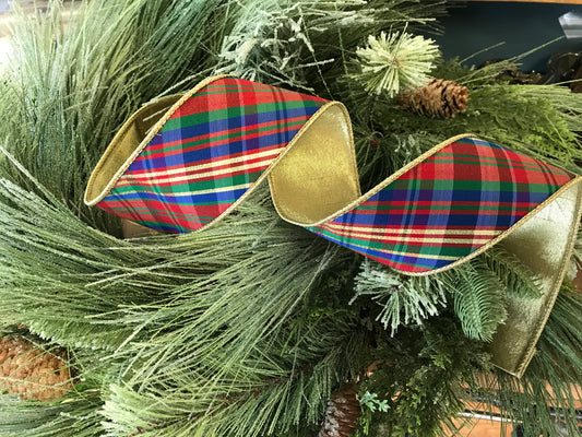 2.5"x 10yds Dupion Diagonal Yuletide Plaid