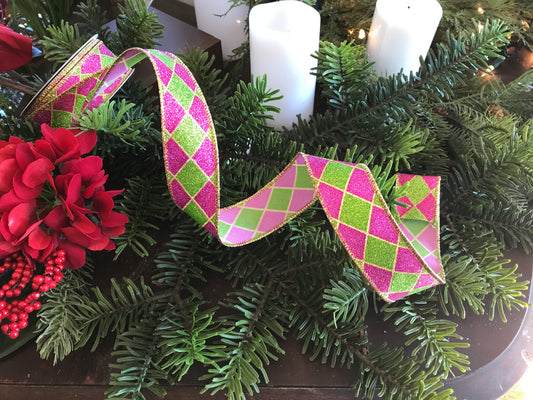 1.5"x 10Yds Glitter Harlequin Ribbon