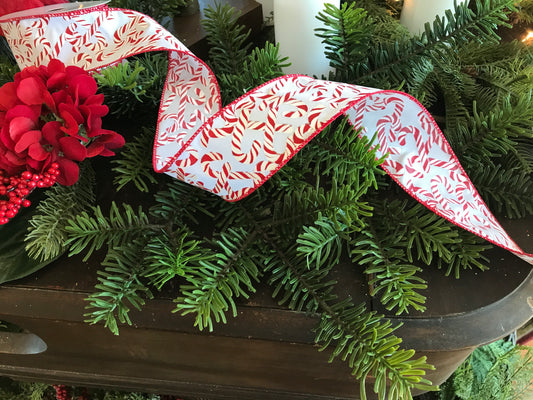 2.5"x 10yds Candy Cane White Background Wired Ribbon