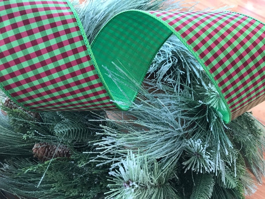 4”x10yds small Check, Red Green Ribbon