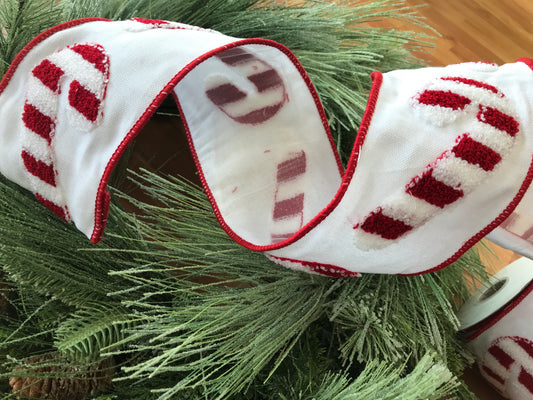 4”X5Y Candy Cane Embroidered Ribbon
