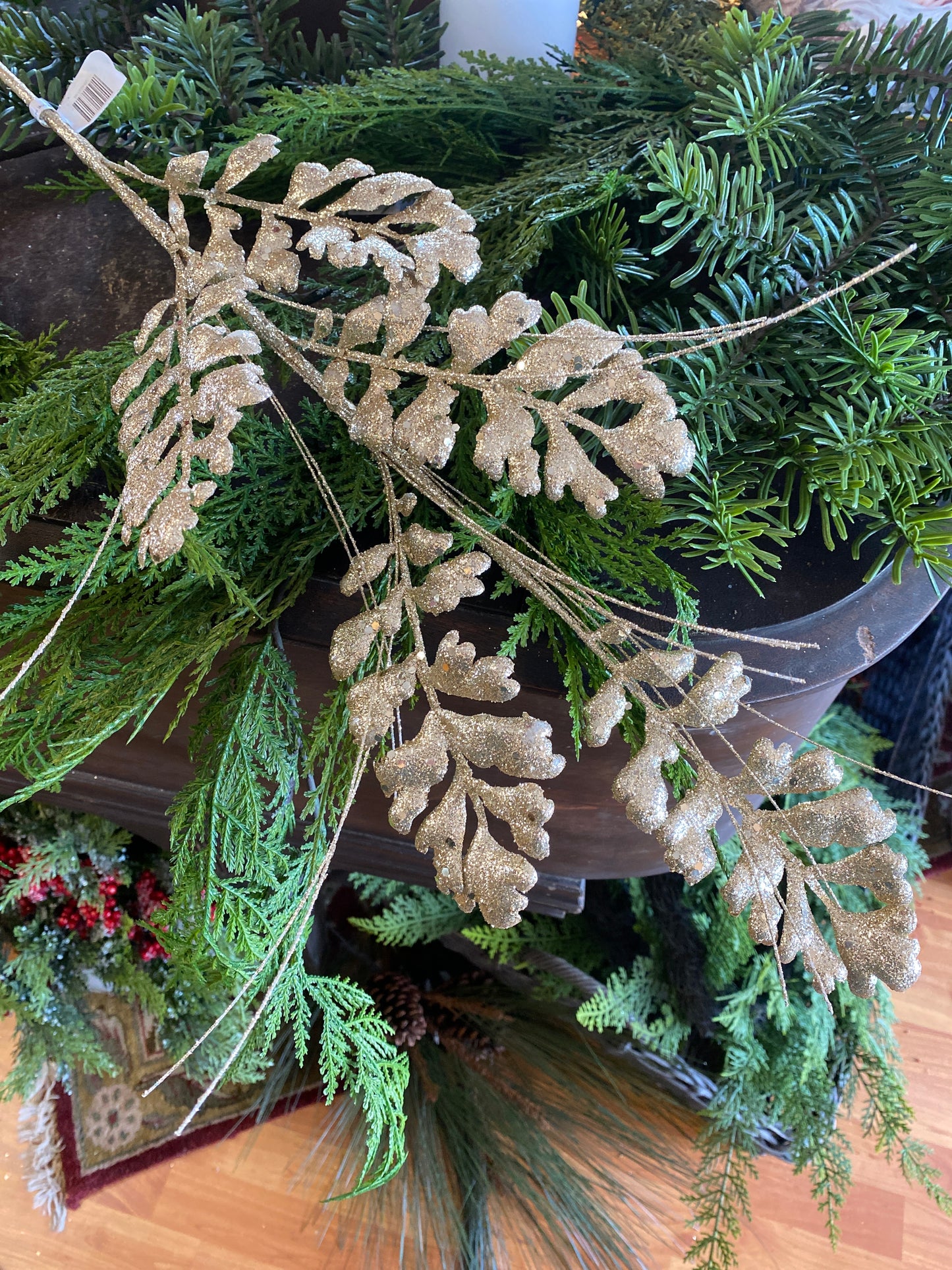 29” Glitter/Sequin Forest Fern Spray