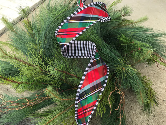 2.5"x 10yds Taffeta Diagonal Plaid with Check Back Ribbon Red, Blue, Green