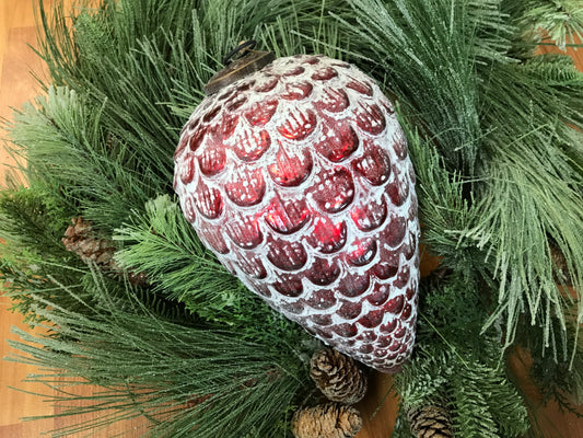 Glass Pinecone Red/White 10” (4/12)