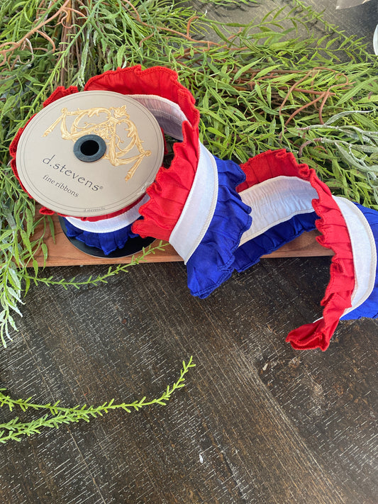 4"x5yds Dupion Ruffle Red, White, Blue