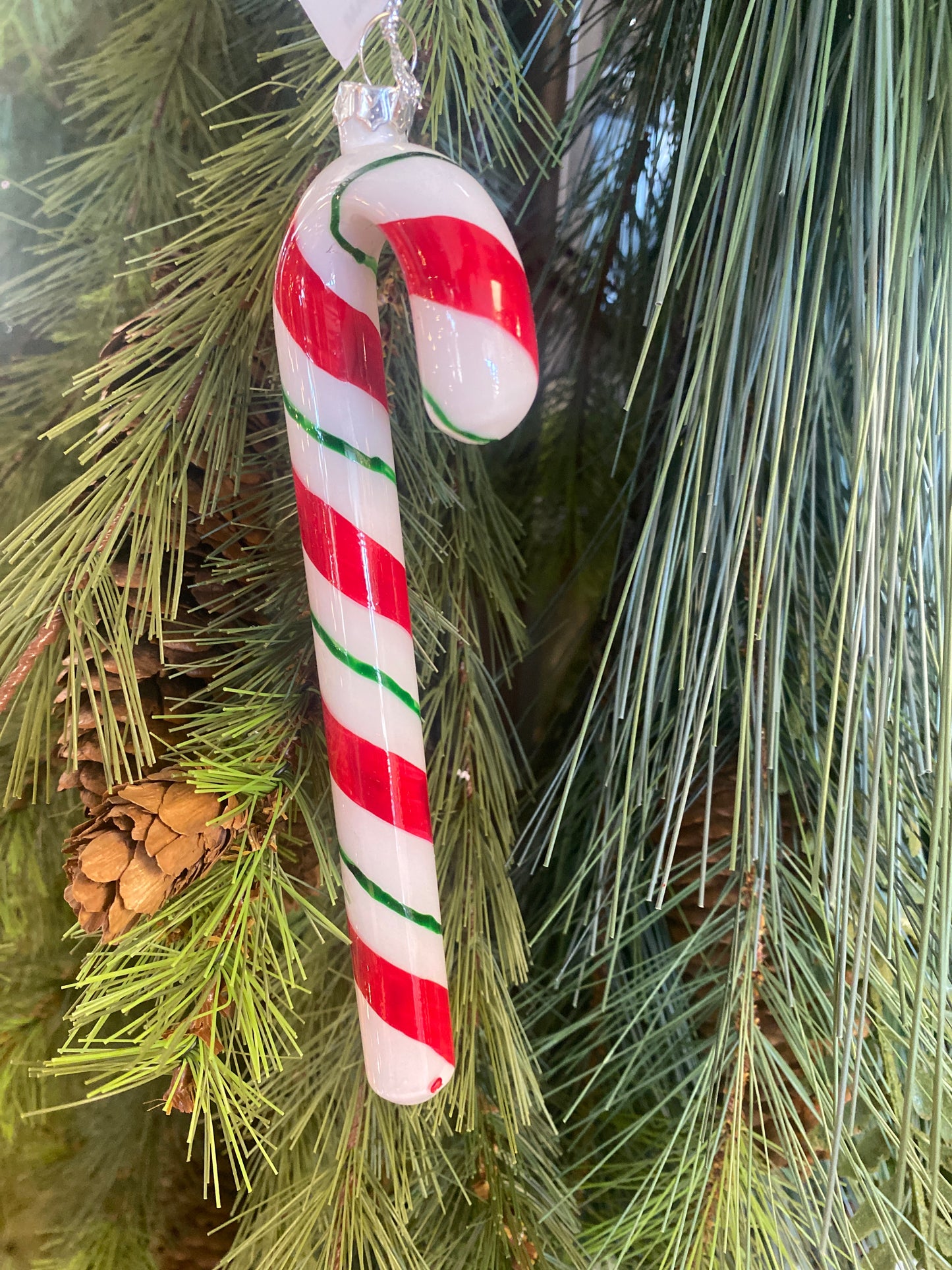 Candy Cane Ornament 6”H Glass