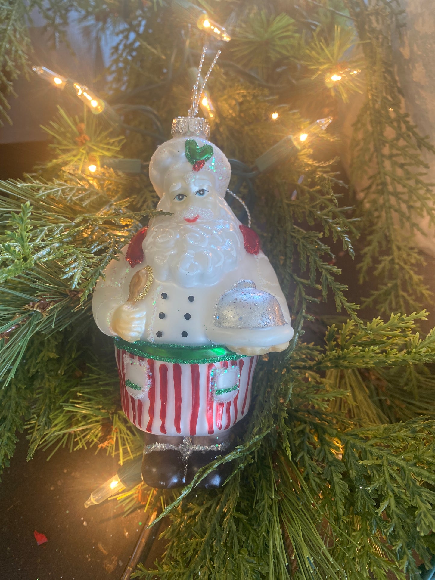 5" Glass Baking Santa Ornament