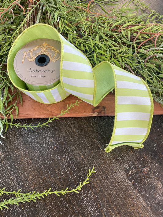 2.5"x10yds Green White Stripe Taffeta Dupion Back, Green White