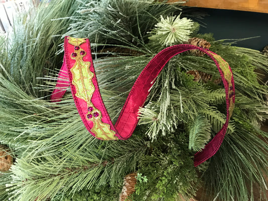 1"x 10yds Metallic Dupion Jewel Holly Trim