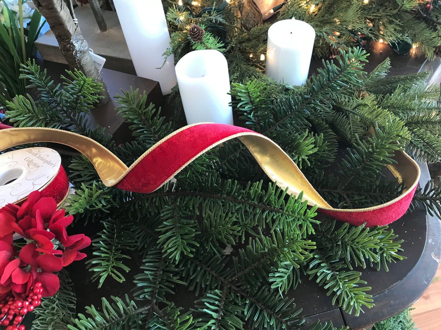 1.5” x 10yds Elegant Red Velvet Ribbon w/ Gold Back
