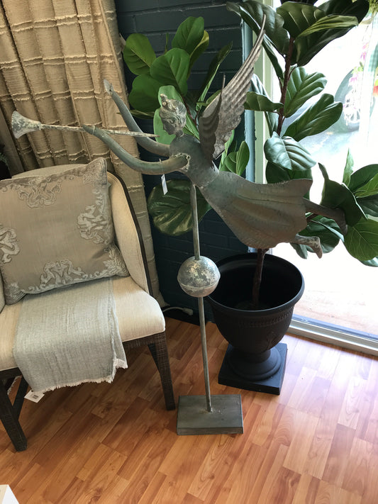 54" Galvanized Garden Angel w/ Trumpet