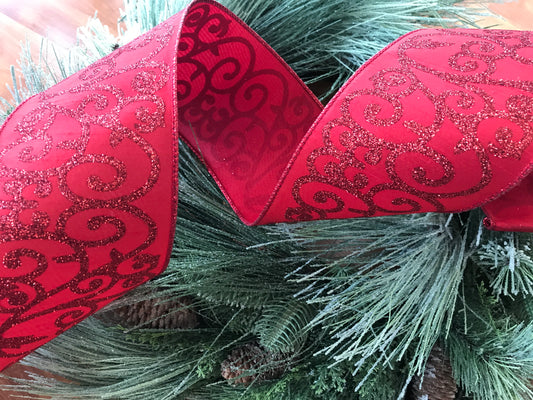 Glittered Swirls Ribbon Red