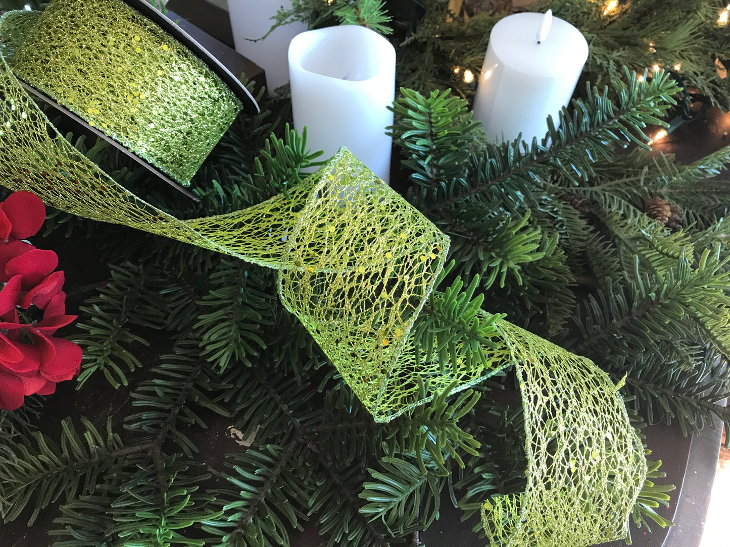 2.5"x 10yds Glitter Mesh, Apple