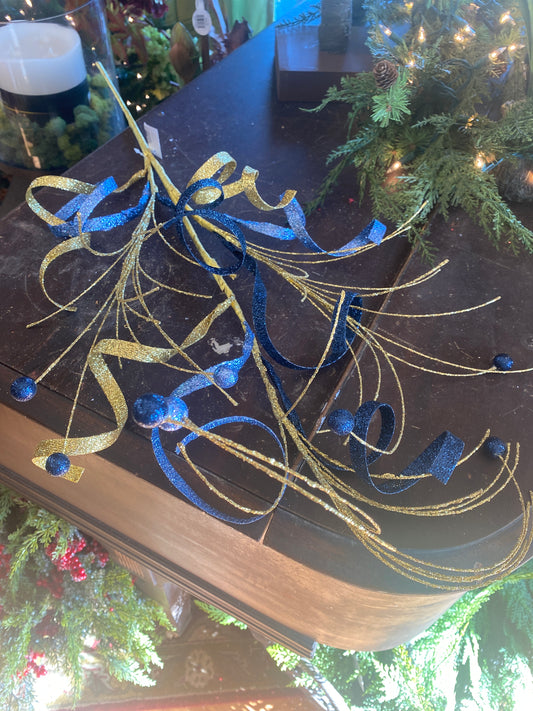 35" Long Glitter Curl Pick Blue & Gold