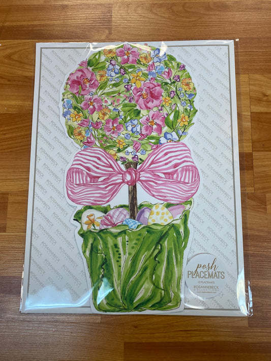 Posh Die Cut Placemat Floral Topiary With Pink Bow & Eggs