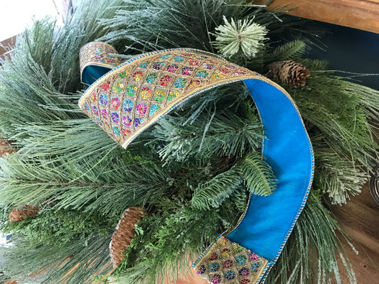 2.5"x10yds Dupion Multi Color Sequin Diamond