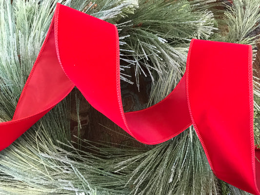 Value Velvet Wired Edge Ribbon Red 2.5”x50yds