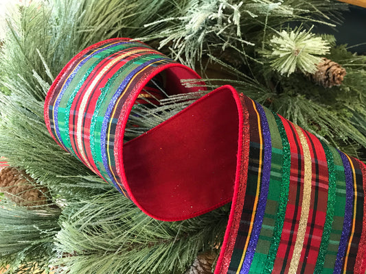 4"x5yds Faux Dupion Traditional Plais Glitter Stripe