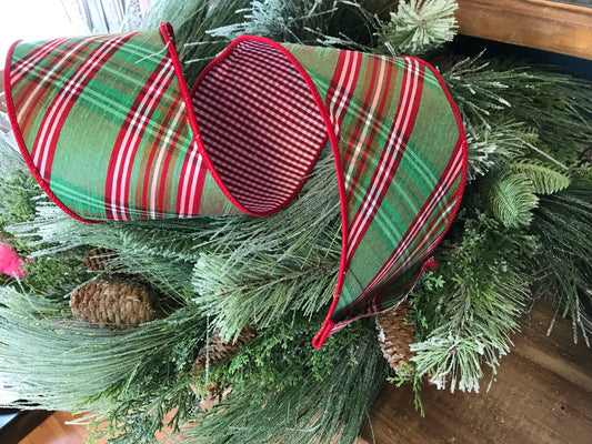 4"x10yds Faux Dupion North Pole Diagonal Plaid